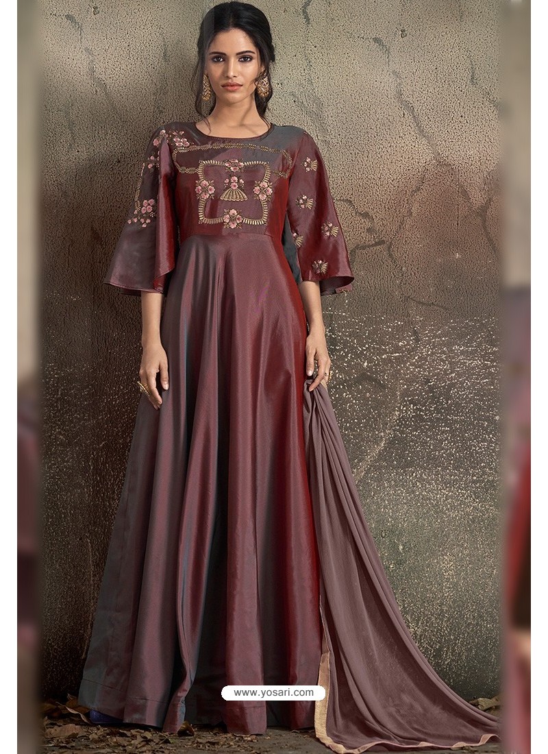 Buy Coffee Brown Party Wear Readymade Soft Tapeta Silk Gown  Gowns