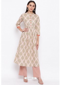 Light Beige Readymade Casual Wear Kurti