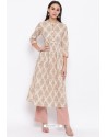 Light Beige Readymade Casual Wear Kurti