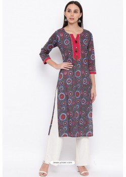 Dark Grey Readymade Casual Wear Kurti