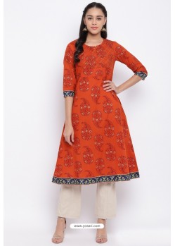 Orange Readymade Casual Wear Kurti