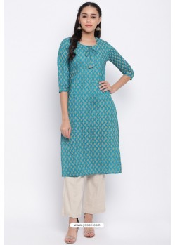 Aqua Blue Readymade Casual Wear Kurti