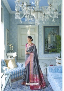 Grey Latest Designer Classic Silk Saree