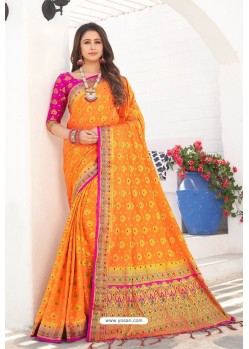 Orange Latest Designer Weaving Silk Saree
