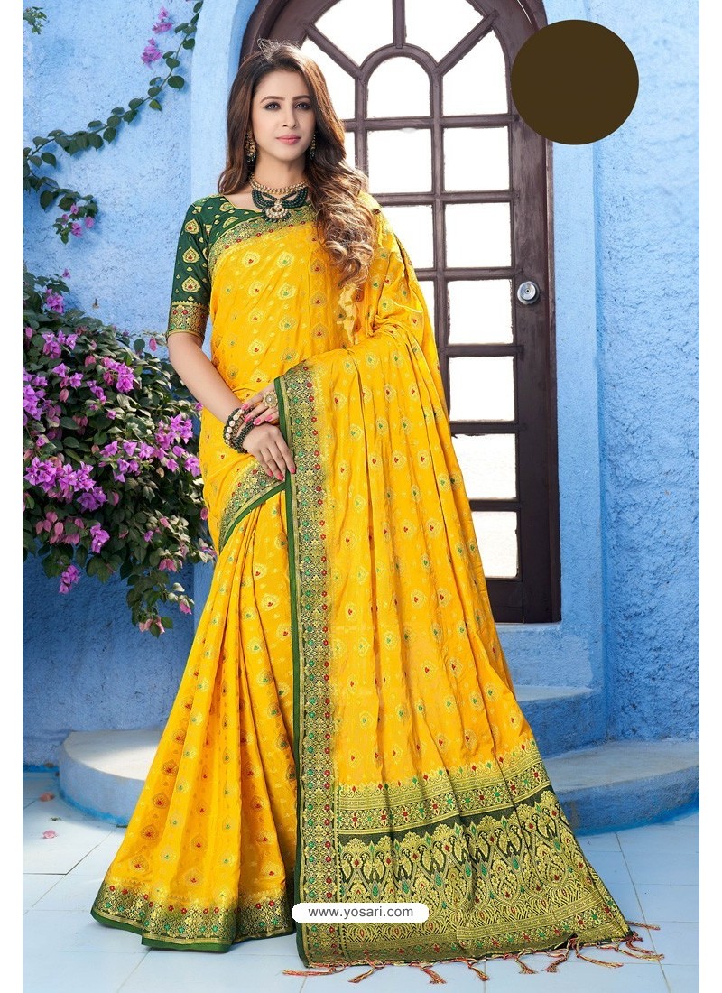 Buy Catchy Forever's Latest Design Yellow Color Cotton Silk Saree Online at  Best Prices in India - JioMart.