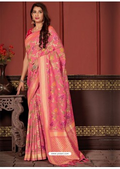 Hot Pink Banarasi Silk Heavy Designer Saree