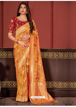 Orange Banarasi Silk Heavy Designer Saree