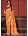 Orange Banarasi Silk Heavy Designer Saree