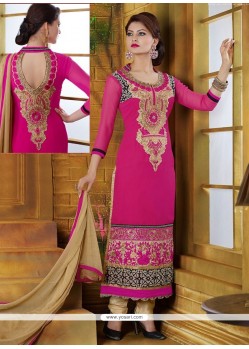 Exceptional Pink And Cream Georgette Churidar Suit