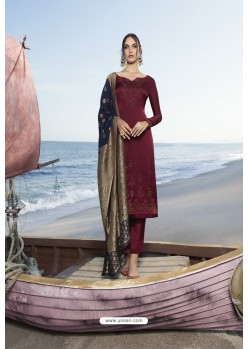 Maroon Pure Satin Georgette Party Wear Straight Suit