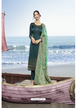 Teal Pure Satin Georgette Party Wear Straight Suit