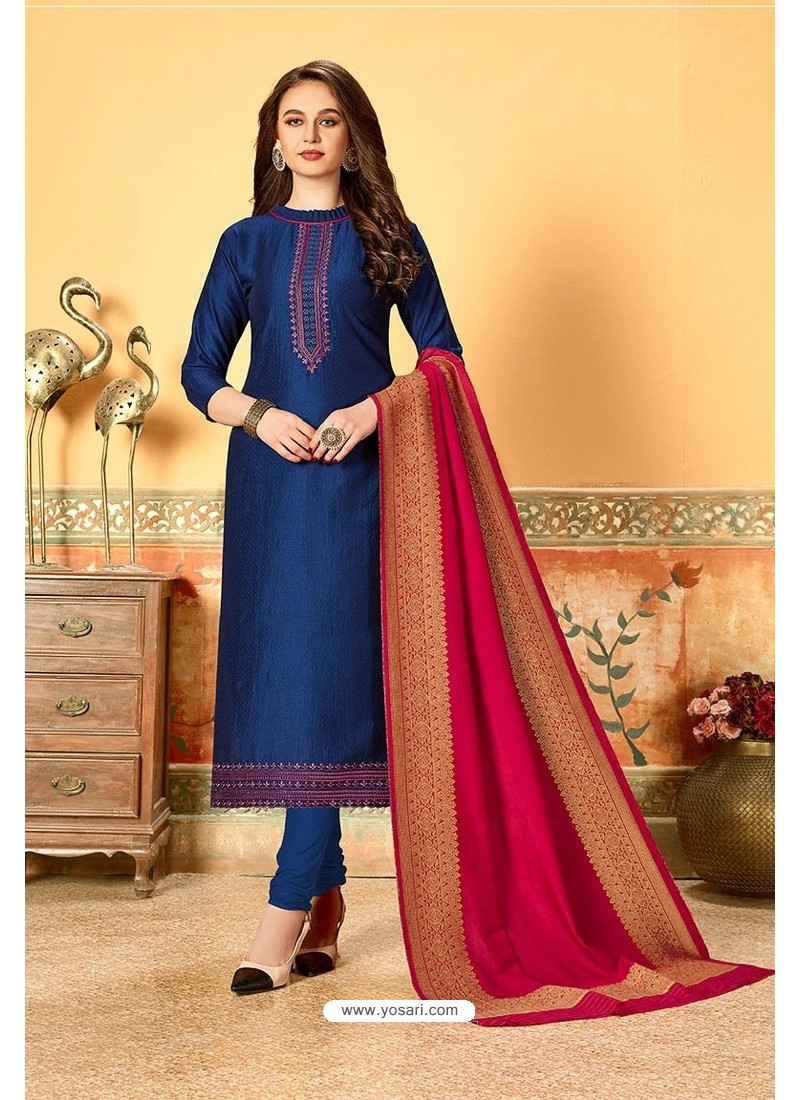 Buy Royal Blue Art Silk Party Wear Designer Straight Suit | Churidar