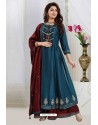 Teal blue And Maroon Art Silk Party Wear Designer Suit