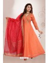 Orange And Red Art Silk Party Wear Designer Suit