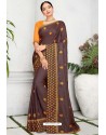 Brown Silk Designer Embroidered Saree