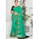 Aqua Mint Silk Designer Embroidered Saree