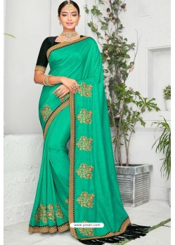 Aqua Mint Silk Designer Embroidered Saree