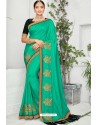 Aqua Mint Silk Designer Embroidered Saree