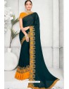 Peacock Blue Chiffon Designer Embroidered Saree