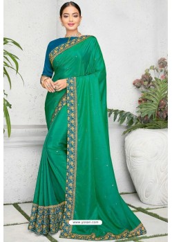 Teal Chiffon Designer Embroidered Saree