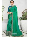 Teal Chiffon Designer Embroidered Saree