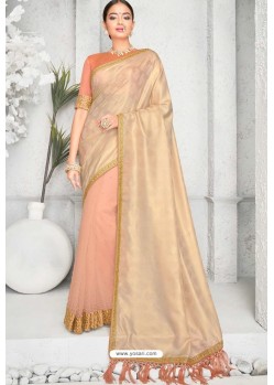 Beige Summer Silk Designer Embroidered Saree