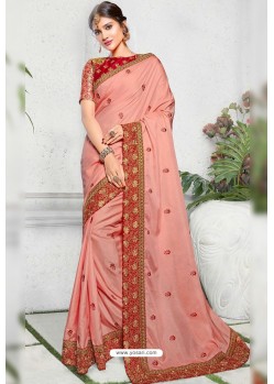 Light Pink Silk Designer Embroidered Saree