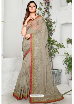 Grey Chiffon Designer Embroidered Saree