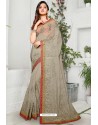 Grey Chiffon Designer Embroidered Saree