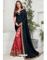 Navy And Pink Silk Designer Embroidered Saree