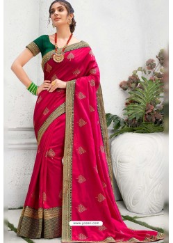 Rani Pink Silk Designer Embroidered Saree