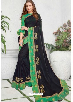 Navy Blue Silk Designer Embroidered Saree