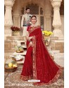 Red Heavy Designer Burfi Silk Saree