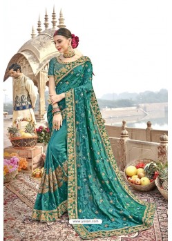 Teal Heavy Designer Burfi Silk Saree