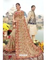 Beige Heavy Designer Burfi Silk Saree