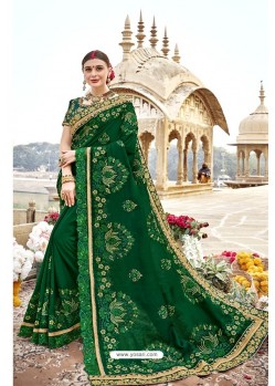 Dark Green Heavy Designer Burfi Silk Saree