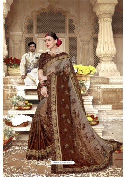 Brown Heavy Designer Burfi Silk Saree