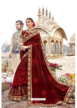 Maroon Heavy Designer Burfi Silk Saree