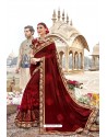 Maroon Heavy Designer Burfi Silk Saree