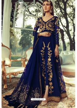 Royal Blue Designer Georgette Heavy Embroidered Suit