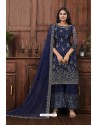 Navy Blue Heavy Thread Embroidered Designer Suit