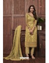 Yellow Heavy Thread Embroidered Designer Suit