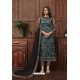 Teal Heavy Thread Embroidered Designer Suit