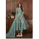 Turquoise Blue Heavy Thread Embroidered Designer Suit