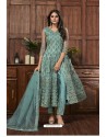 Turquoise Blue Heavy Thread Embroidered Designer Suit