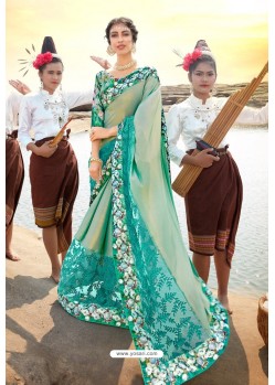 Green Traditional Wear Satin Lycra Designer Saree