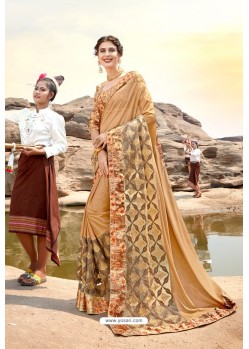 Beige Traditional Wear Satin Lycra Designer Saree