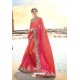 Light Red Traditional Wear Satin Lycra Designer Saree