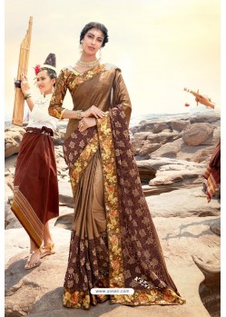 Brown Traditional Wear Satin Lycra Designer Saree