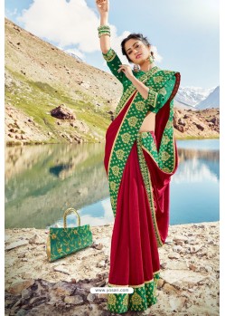 Maroon Georgette Silk Heavy Worked Designer Saree